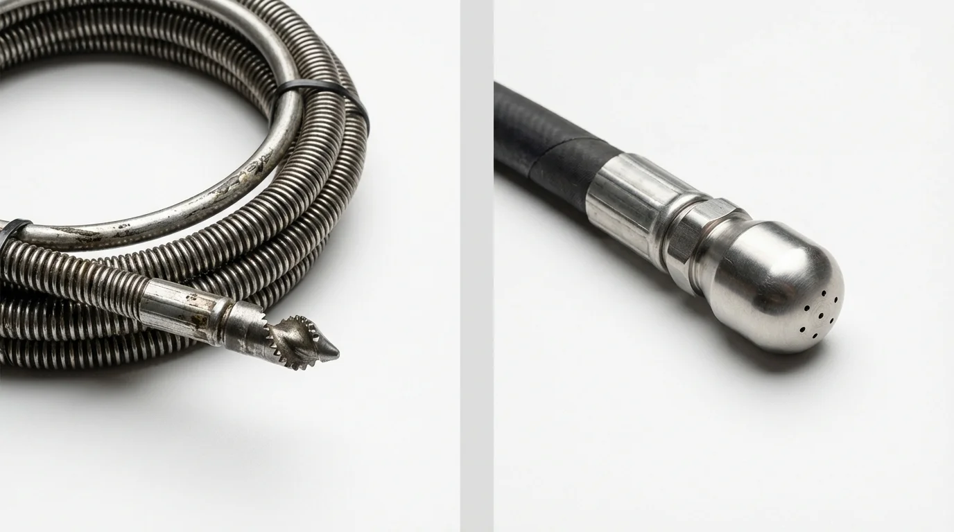 Drain snake cable and hydro jetting nozzle used for drain cleaning in Dallas, PA
