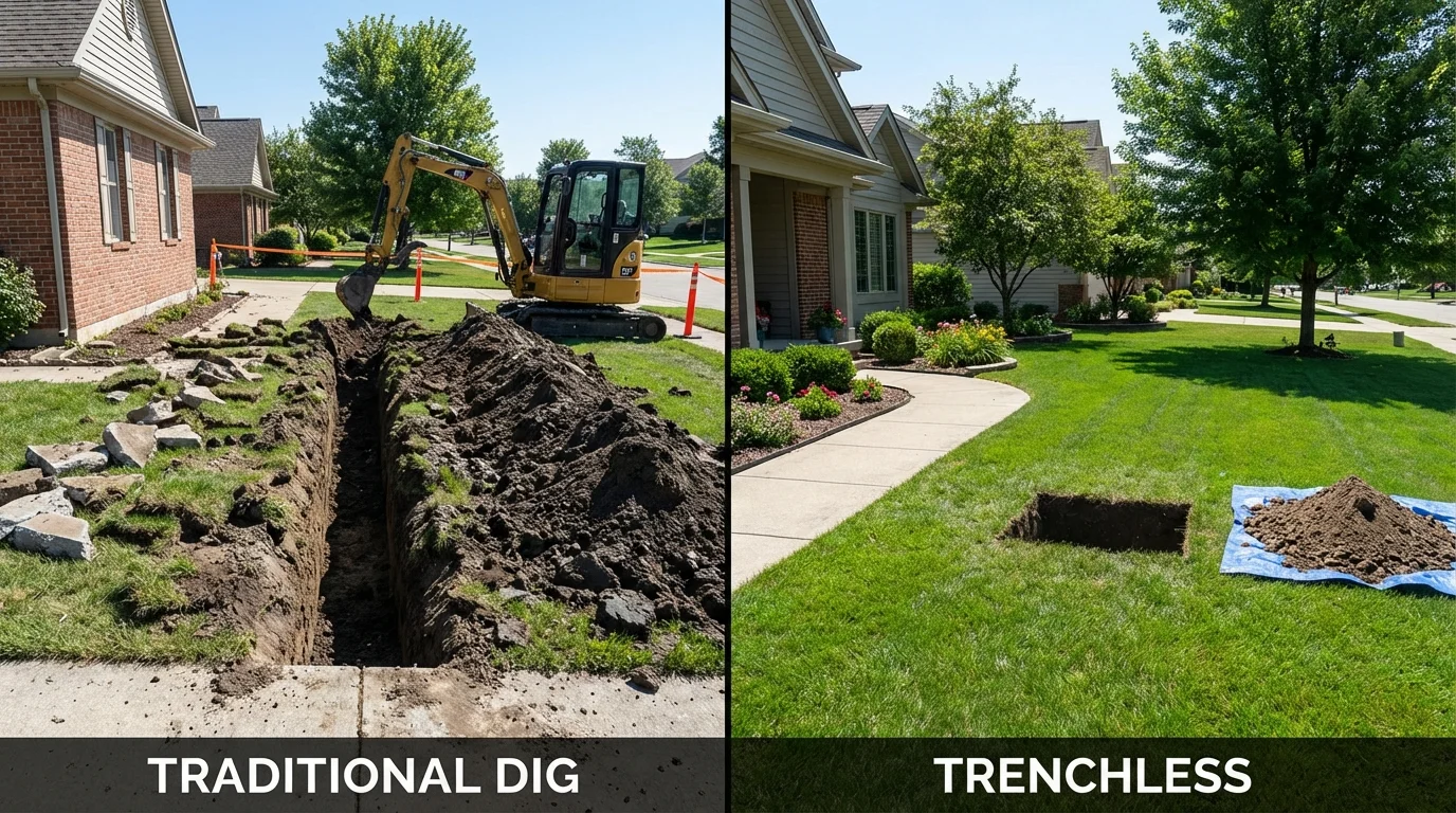 Trenchless sewer repair with minimal yard damage versus traditional excavation in Dallas, PA